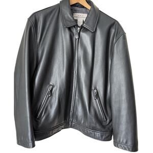 VTG Eddie Bauer Black Leather Jacket Coat Men Sz M Biker Bomber Full Zip Soft